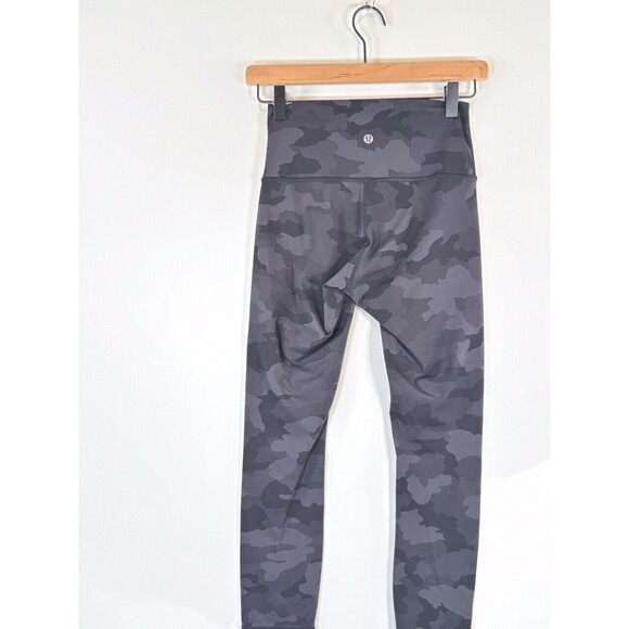 Lululemon Women Leggings Gray Wunder Under Crop Camo Pull On Stretch Yoga Size 4 - Picture 9 of 11